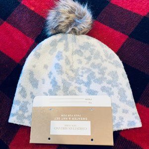 ❄️ Christian Siriano Animal Print Faux Fur Pom Hat NWT